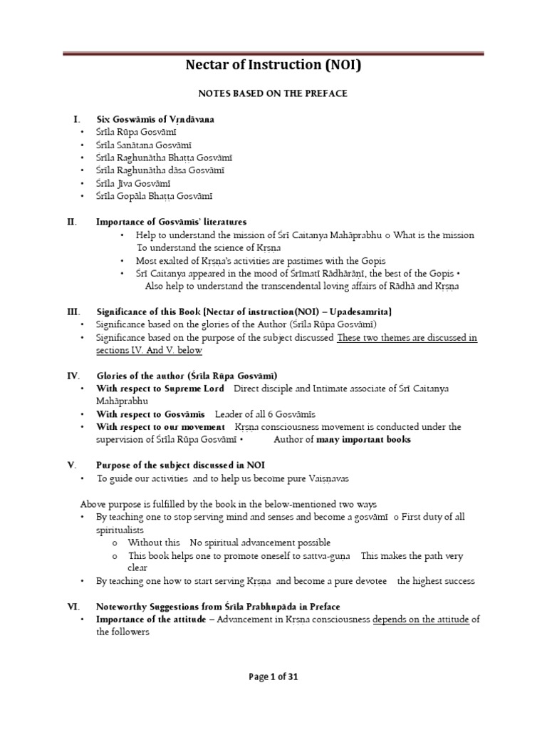 NOI (Nectar of Instructions) Notes Iskcon PDF Bhakti Dharma