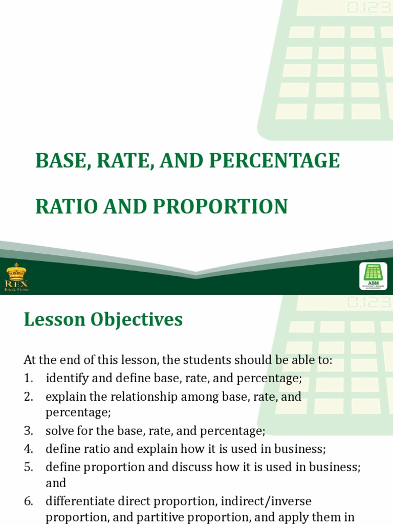 Base, Rate, and Percentage PDF Percentage Ratio