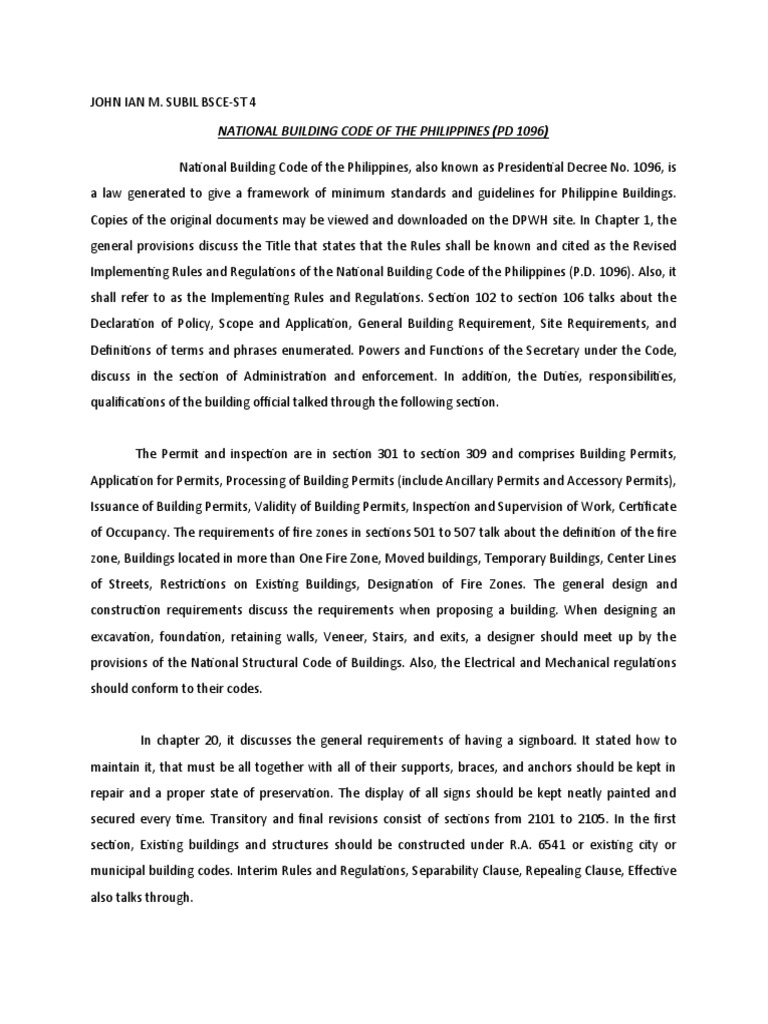 National Building Code of The Philippines (PD 1096) PDF Law Of