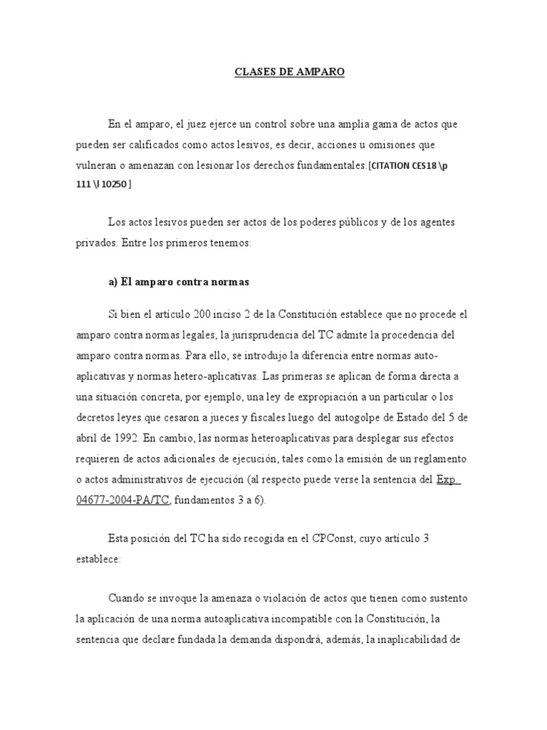 Clases de Amparo en el Derecho Constitucional | PDF | Caso de ley ...