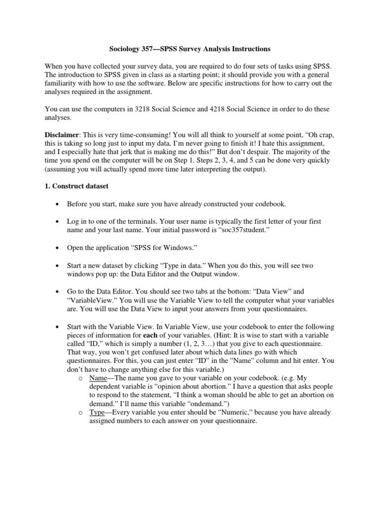 SPSS Survey Analysis Guide for Sociology 357 | PDF | Spss | Level Of ...