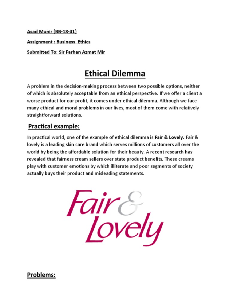 Ethical Dilemma Practical Example PDF Applied Ethics Social