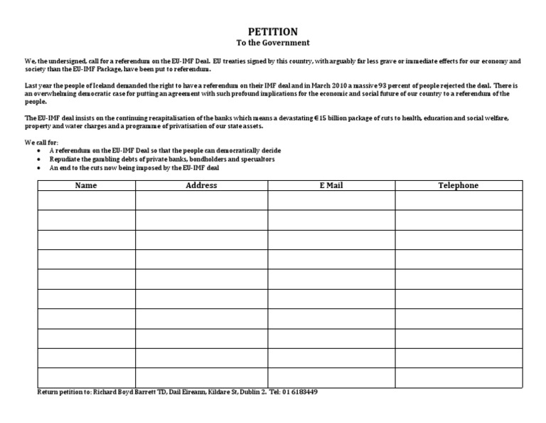 Petition for EU-IMF Deal Referendum | PDF | Social Science | Law