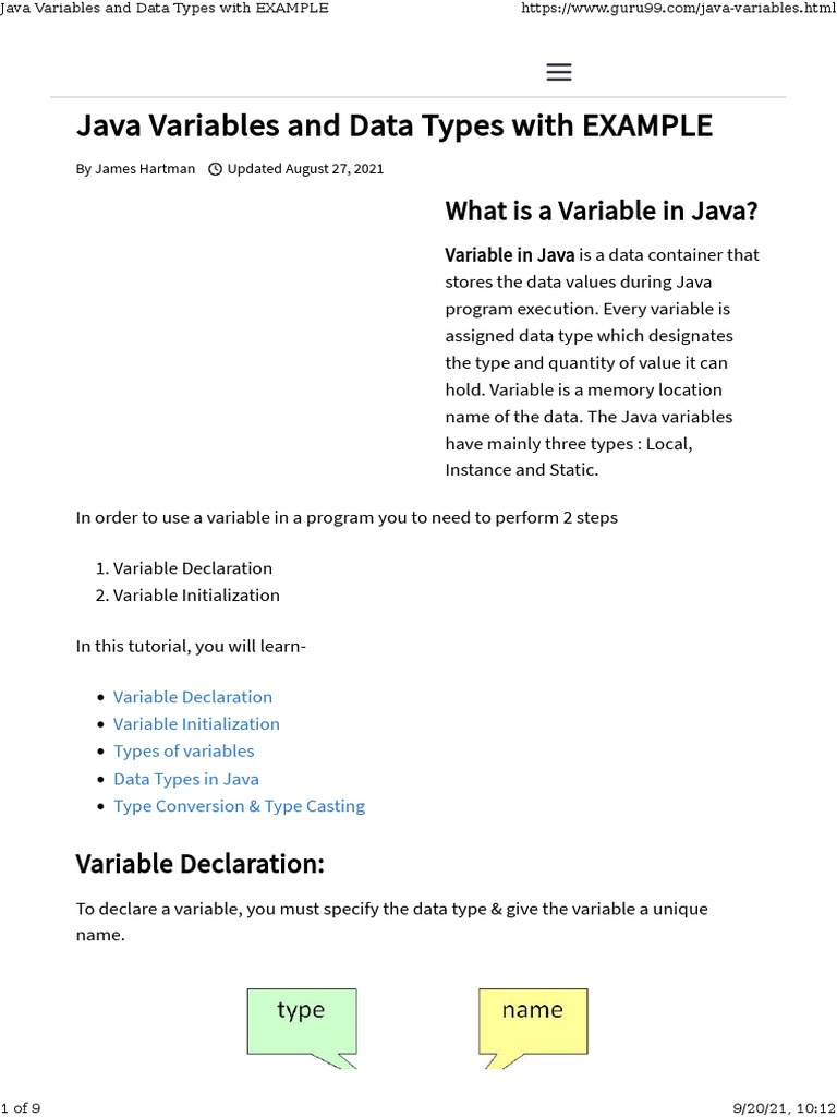 Java Variables and Data Types With EXAMPLE | PDF | Data Type | Variable ...