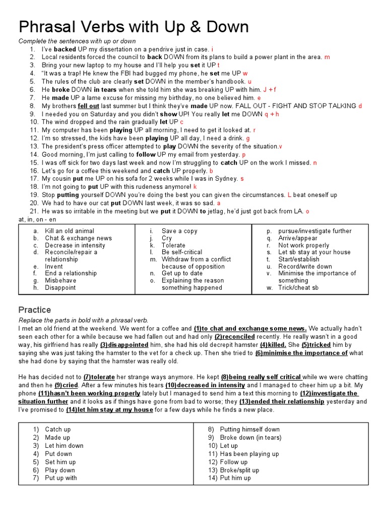 Key Phrasal Verbs With Up Down | PDF