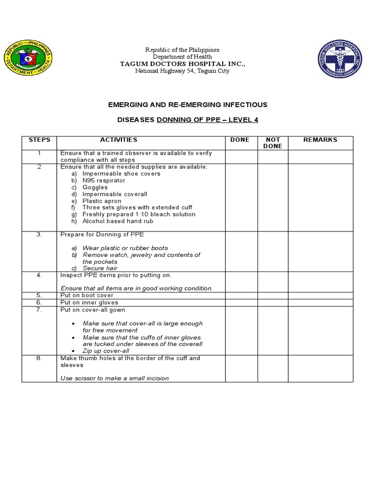 PPE Donning and Doffing Guidelines | PDF | Personal Protective ...