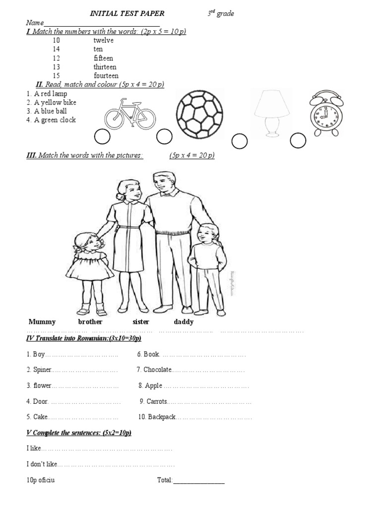 3rd Grade English Initial Test | PDF