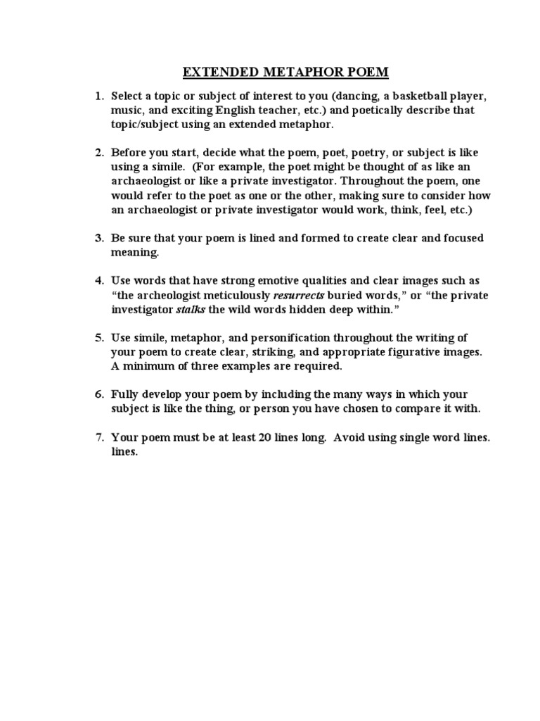 Extended Metaphor Poem Assignment PDF