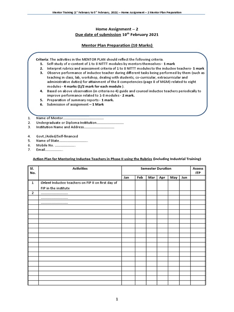 Mentor Plan Preparation Assignment | PDF | Academia | Learning