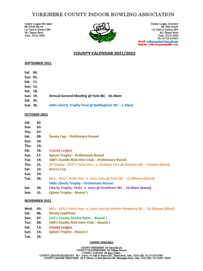 Yorkshire County Indoor Bowling Association PDF