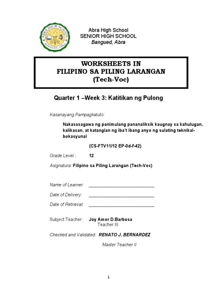 Techvoc Worksheet W3 | PDF