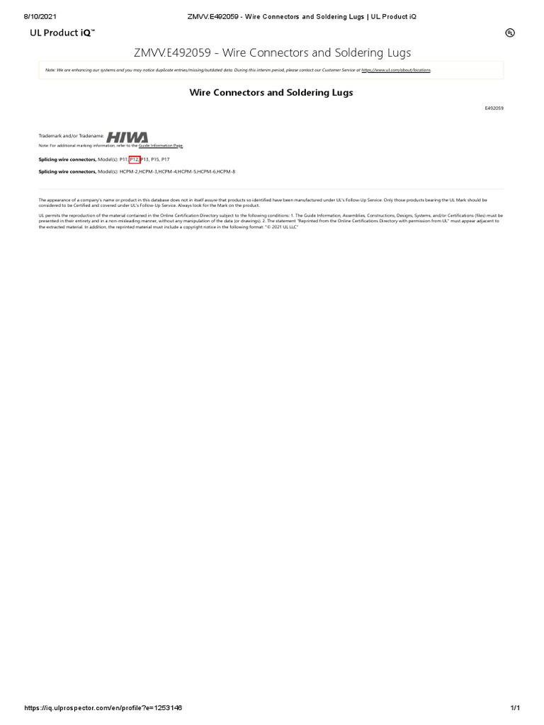 UL Certification for Wire Connectors | PDF