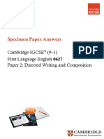 Specimen Paper Answers: Cambridge IGCSE (9-1) First Language English 0627 Paper 2: Directed Writing and Composition