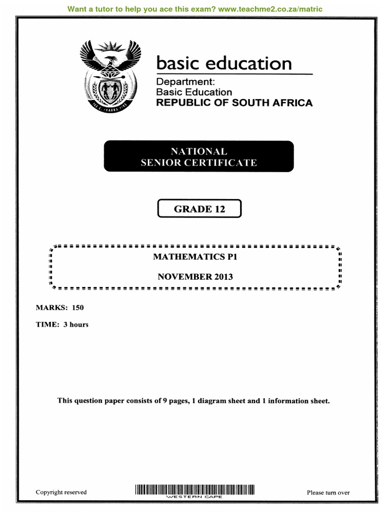November 2013 Maths Exam Memo Guide | PDF