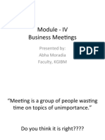 Module - IV Business Meetings: Presented By: Abha Moradia Faculty, KGIBM