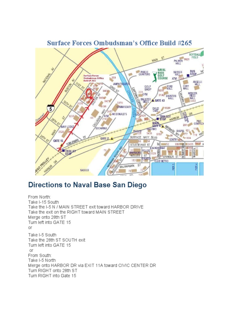 Directions to Naval Base San Diego | PDF