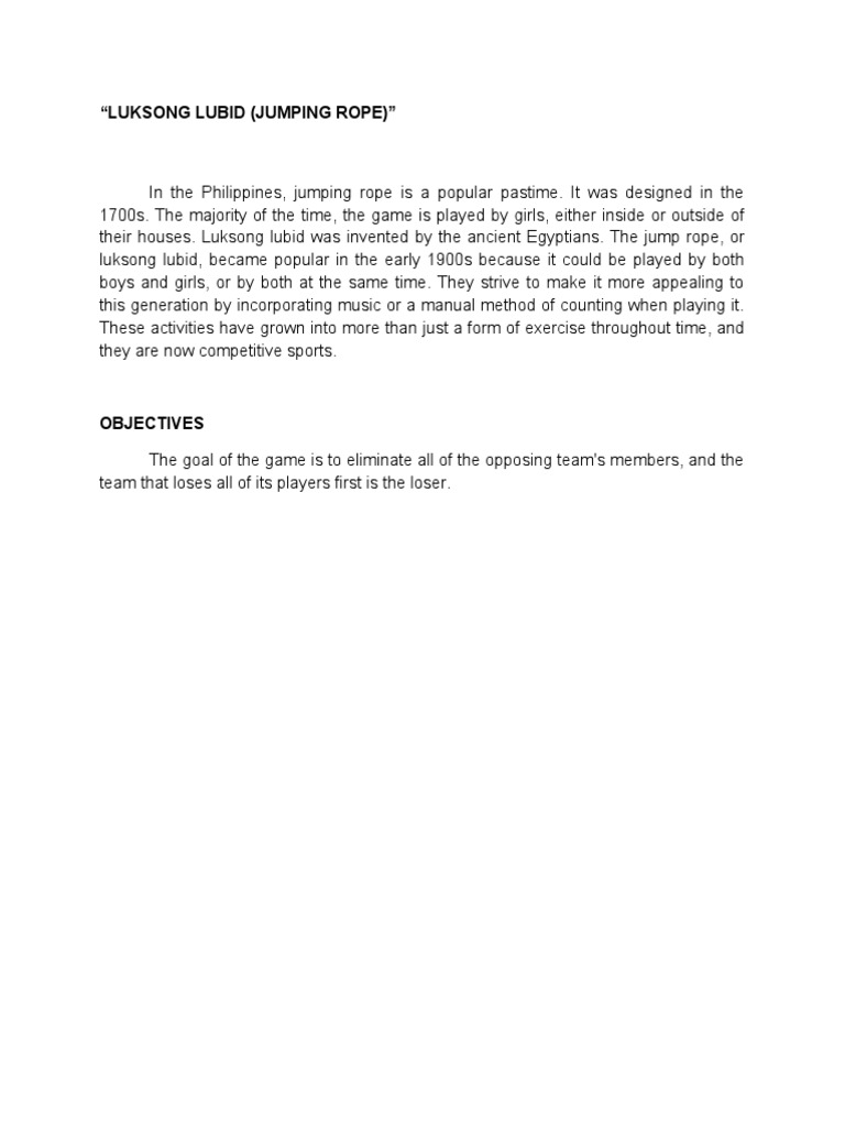 Luksong Lubid: History and Mechanics | PDF