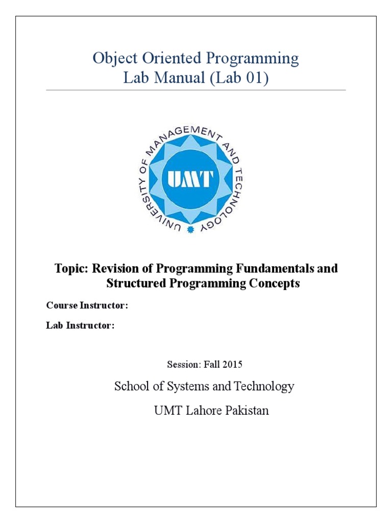 Object Oriented Programming Lab Manual (Lab 01) | PDF | Computer ...