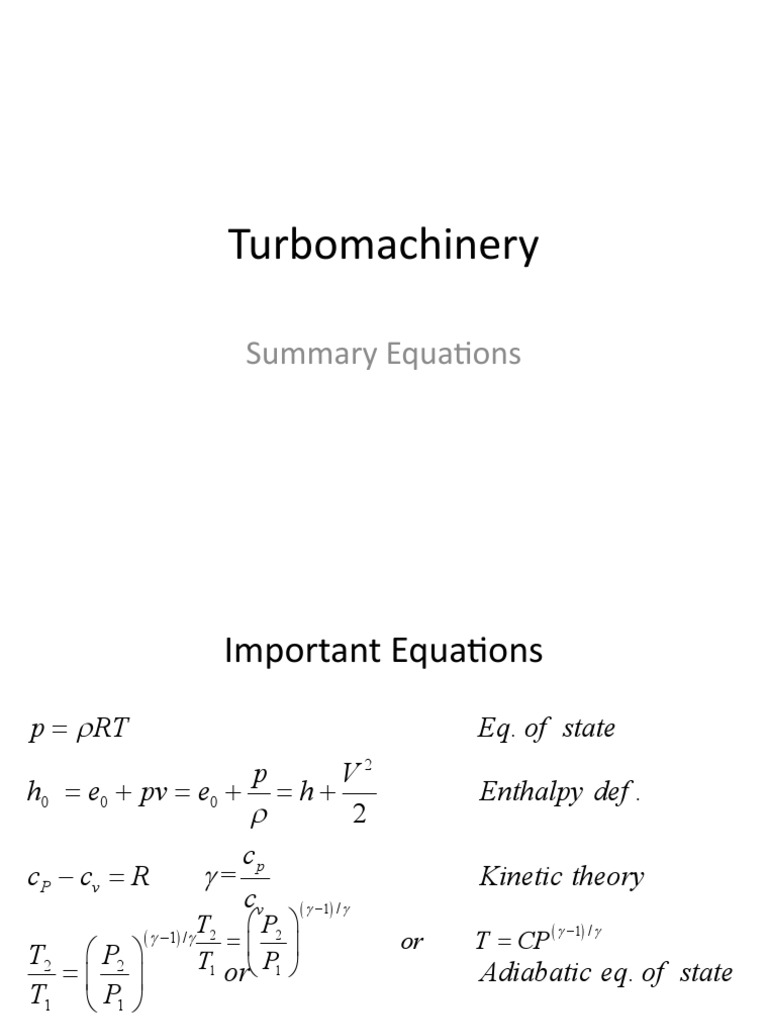 Turbomachinery Summary Equations PDF Airfoil Mechanical Engineering