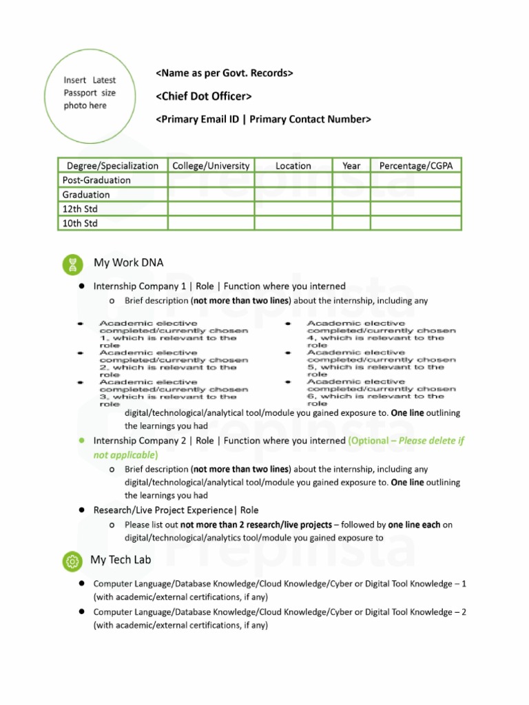 PrepInsta Deloitte PDF Resume Template PDF