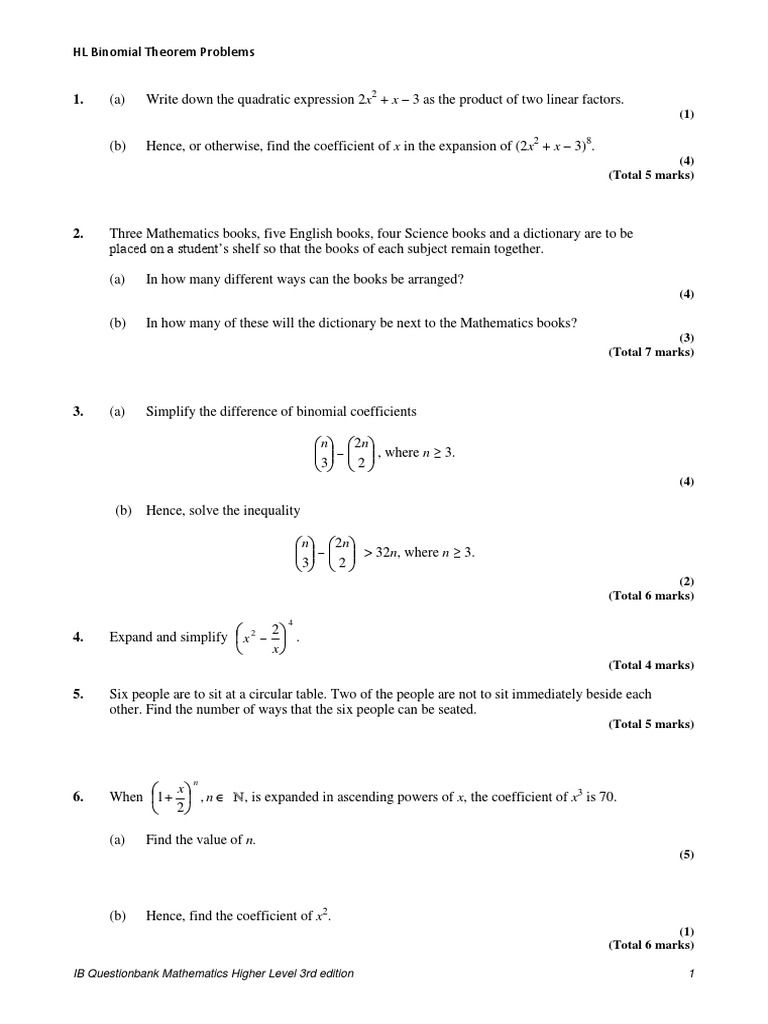 IB HL Math: Binomial & Permutations | PDF | Algorithms | Discrete ...