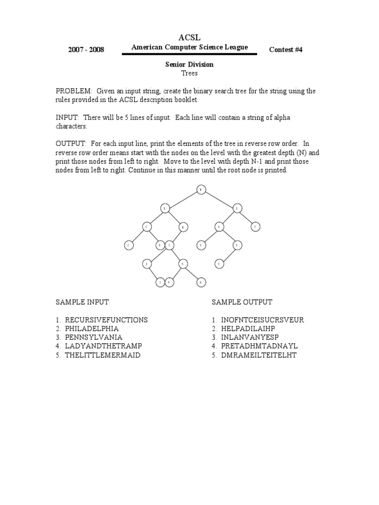 American Computer Science League Senior Division 2007 2008 Contest 4