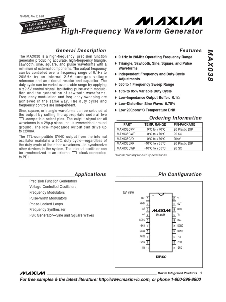 High-Frequency Waveform Generator: - General Description - Features ...