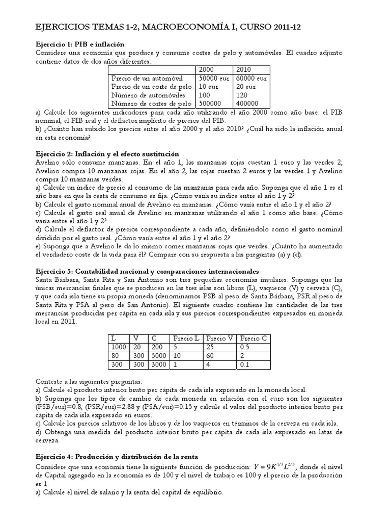 Ejercicios de Macroeconomía I: PIB e Inflación | PDF | Crecimiento ...