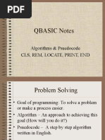 QBASIC Notes: Algorithms & Psuedocode CLS, Rem, Locate, Print, End