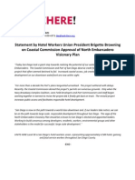 Statement by Hotel Workers Union President Brigette Browning On Coastal Commission Approval of North Embarcadero Visionary Plan