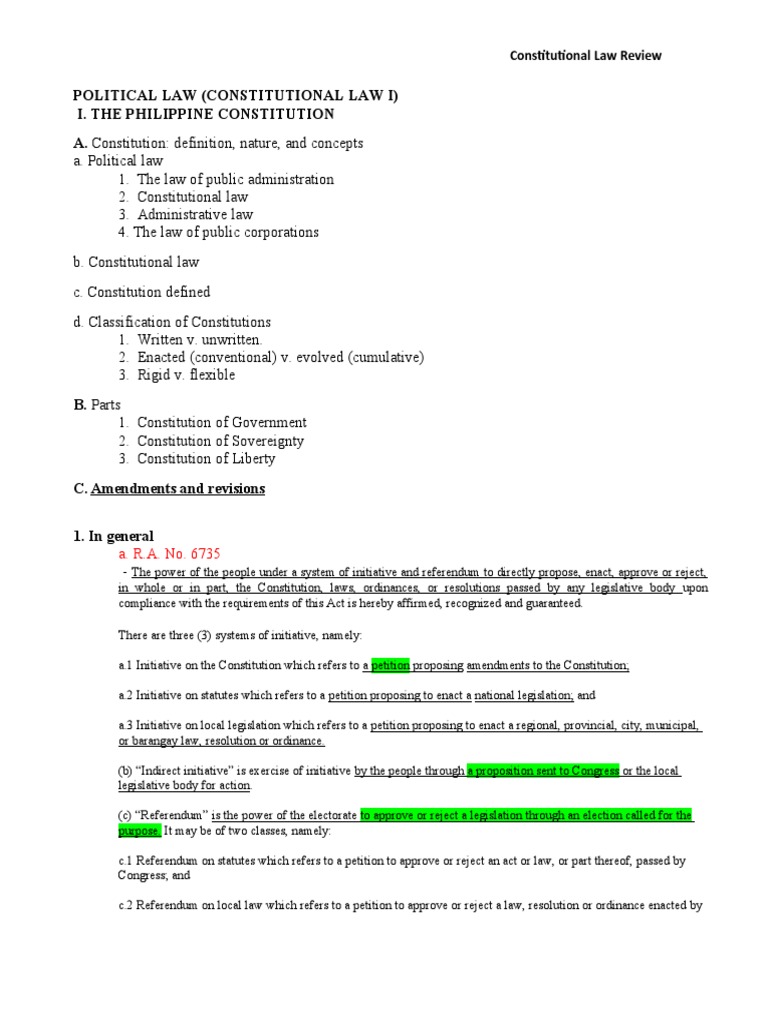 Philippine Constitutional Law Overview | PDF | Initiative ...