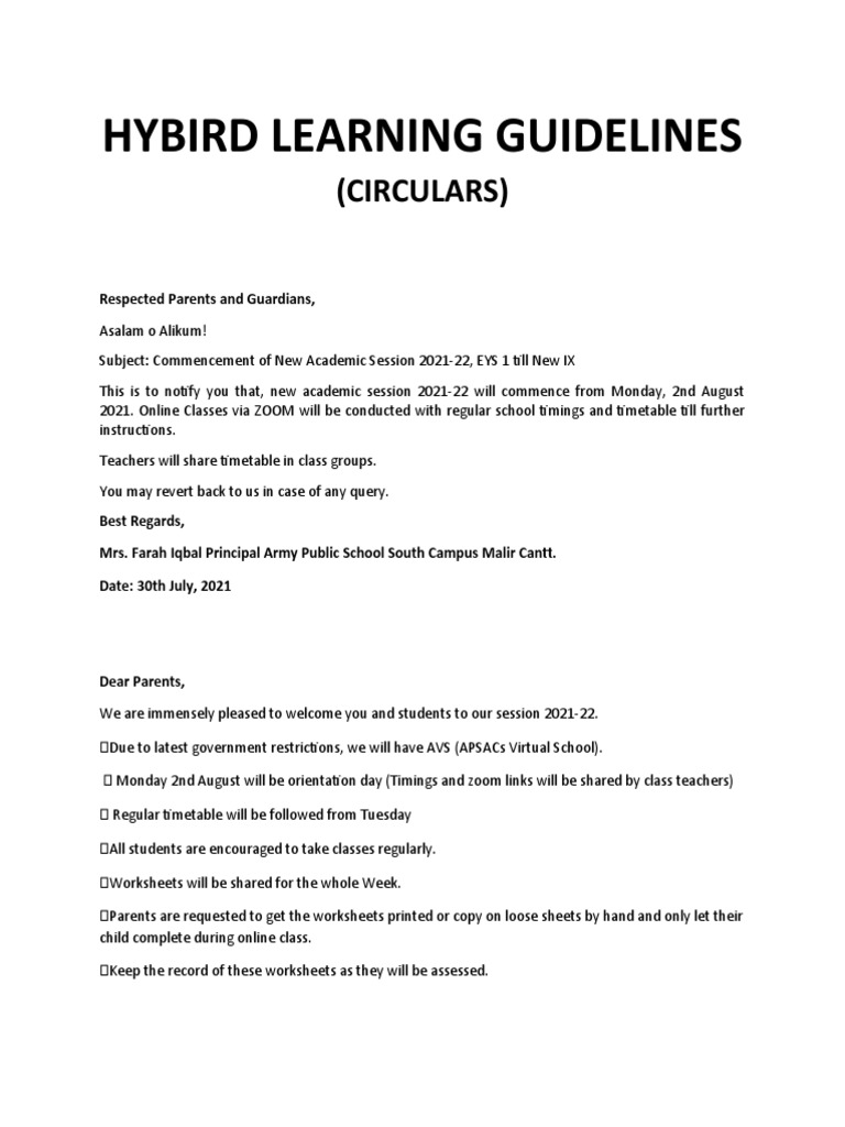 Hybird Learning Guidelines | PDF | Worksheet | Educational Technology