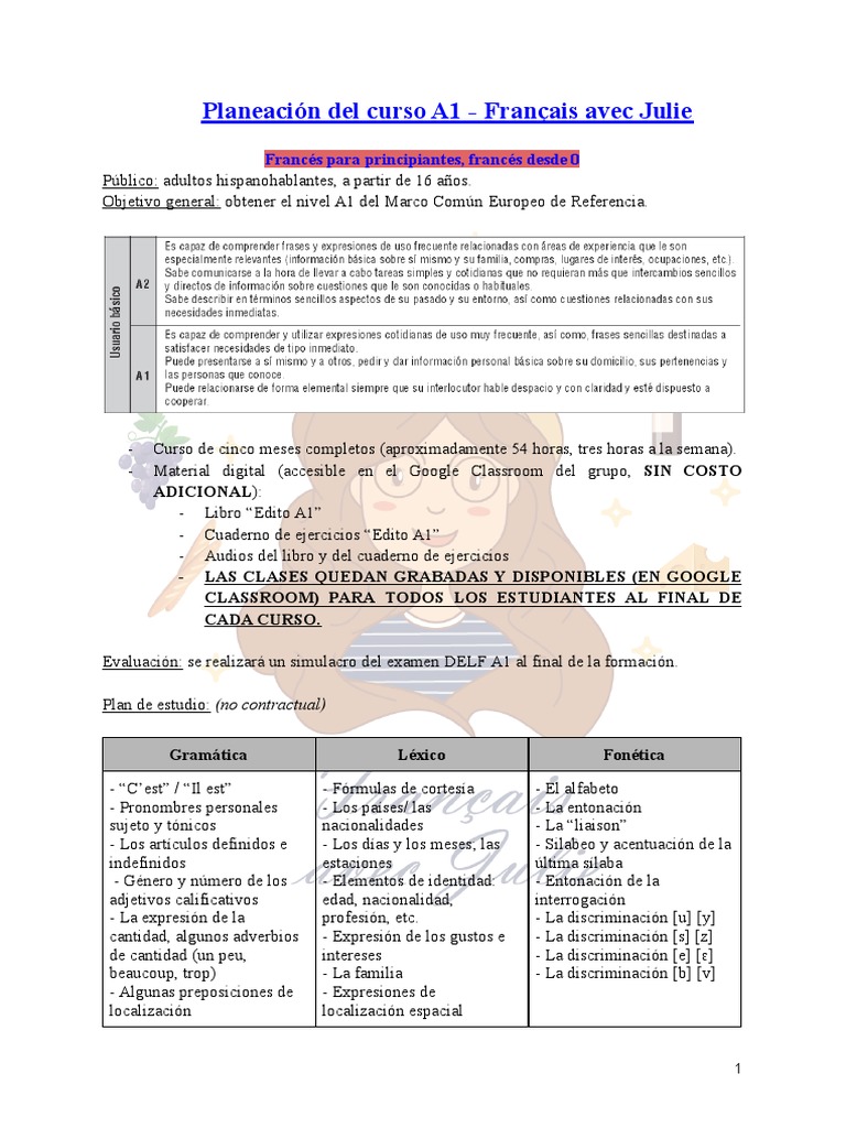 Curso de Francés A1: Planeación y Materiales | PDF | Cognición ...