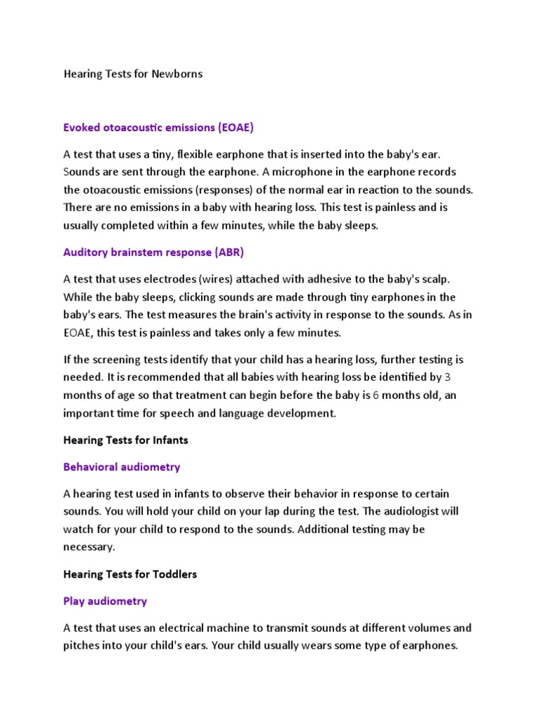 Newborn to Toddler Hearing Tests Guide | PDF | Hearing | Psychological ...