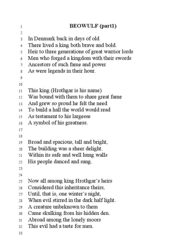 Beowulf Part1 Beowulf English Heroic Legends