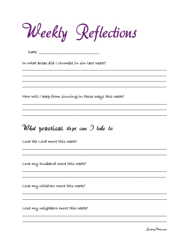 Weekly Reflection Template Weekly Reflection Template