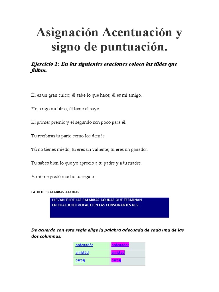 Ejercicios de Acentuación y Puntuación | PDF | Fonética | Voz humana