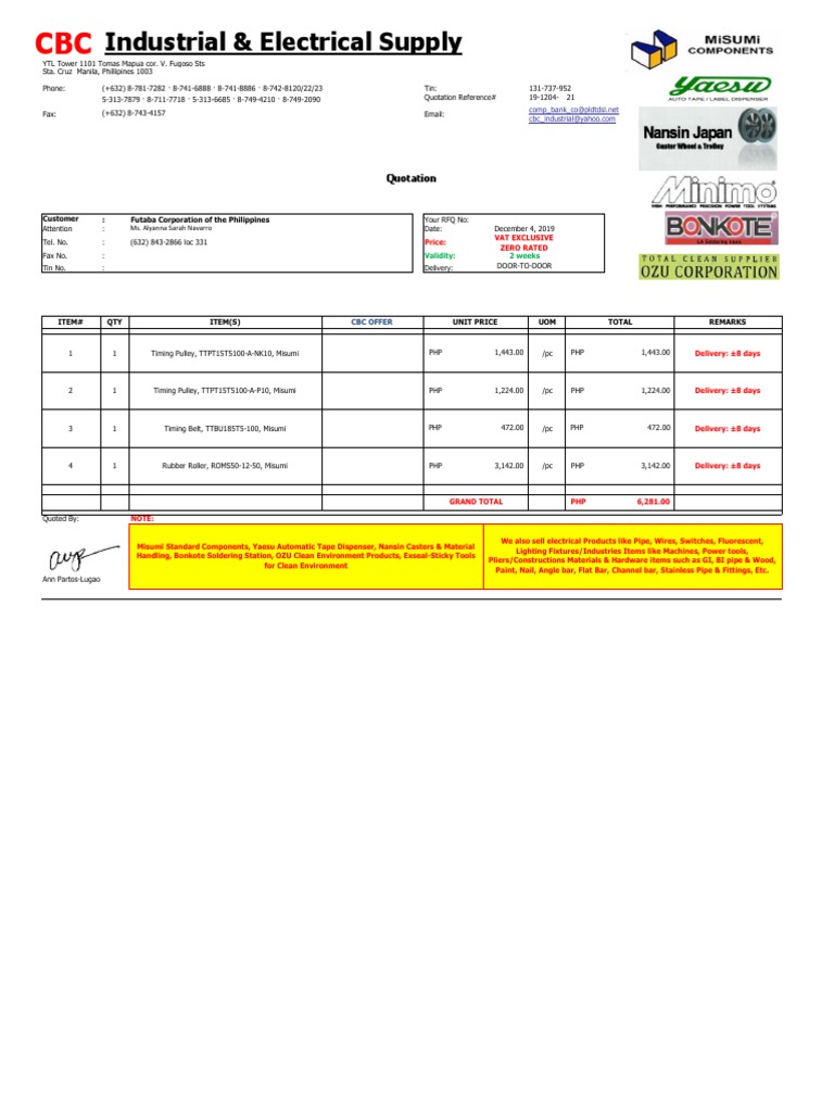 Standard Parts Quotation 1 PDF Manufactured Goods Equipment