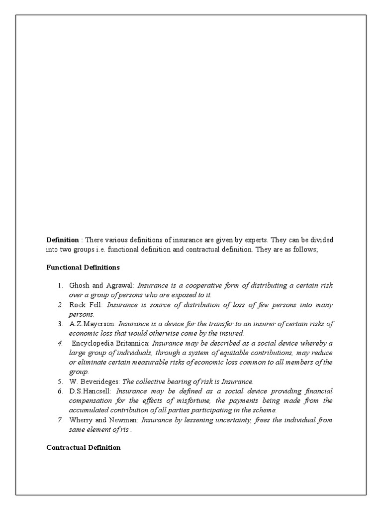 Definitions and Importance of Insurance | PDF | Insurance | Life Insurance
