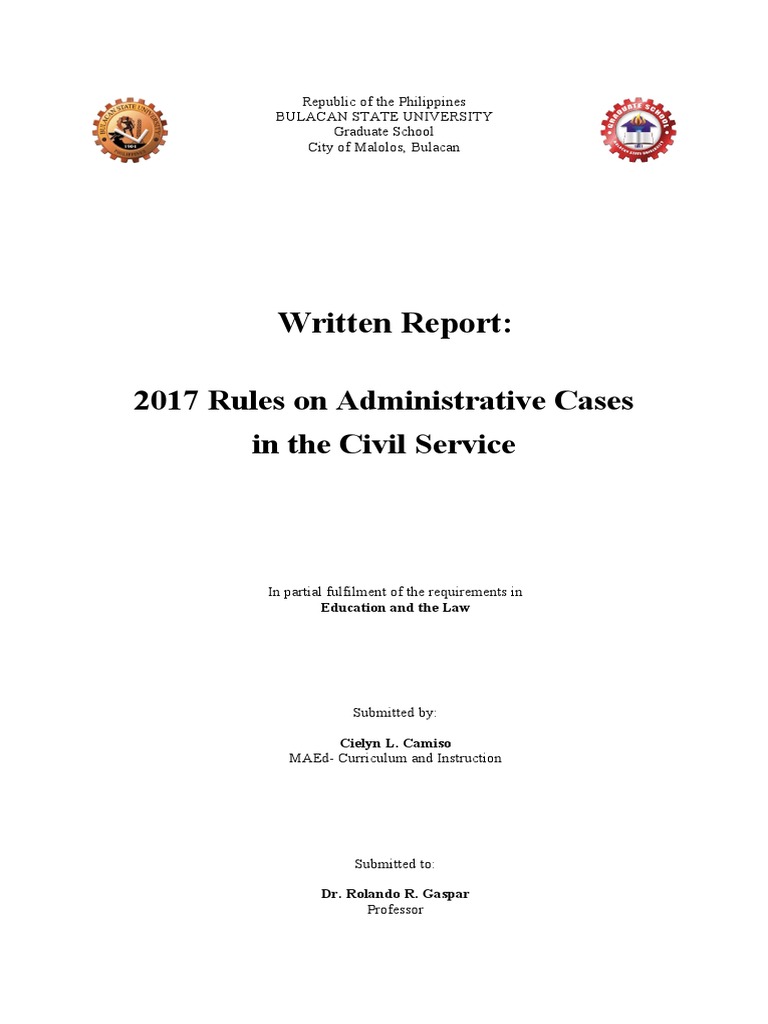 Written Report 2017 Rules On Administrative Cases in The Civil