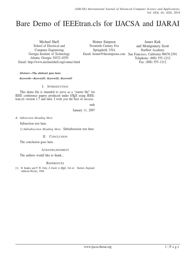 Bare Demo of Ieeetran - Cls For Ijacsa and Ijarai: Michael Shell Homer ...