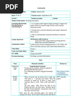 Lesson Plans Grade 1