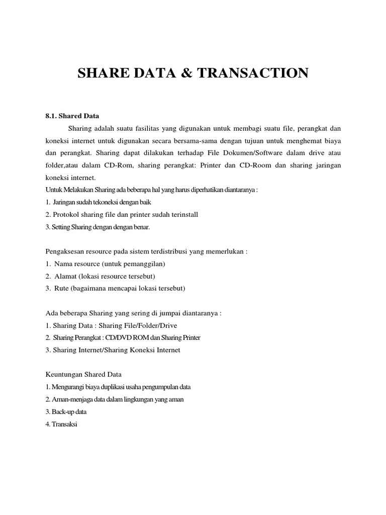 Memahami Sharing Data dan Transaksi | PDF