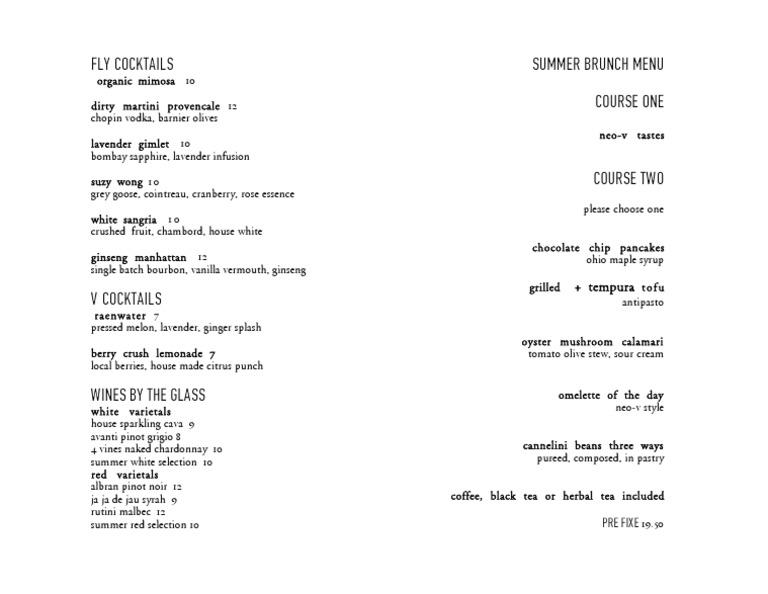 Summer Brunch Menu PDF