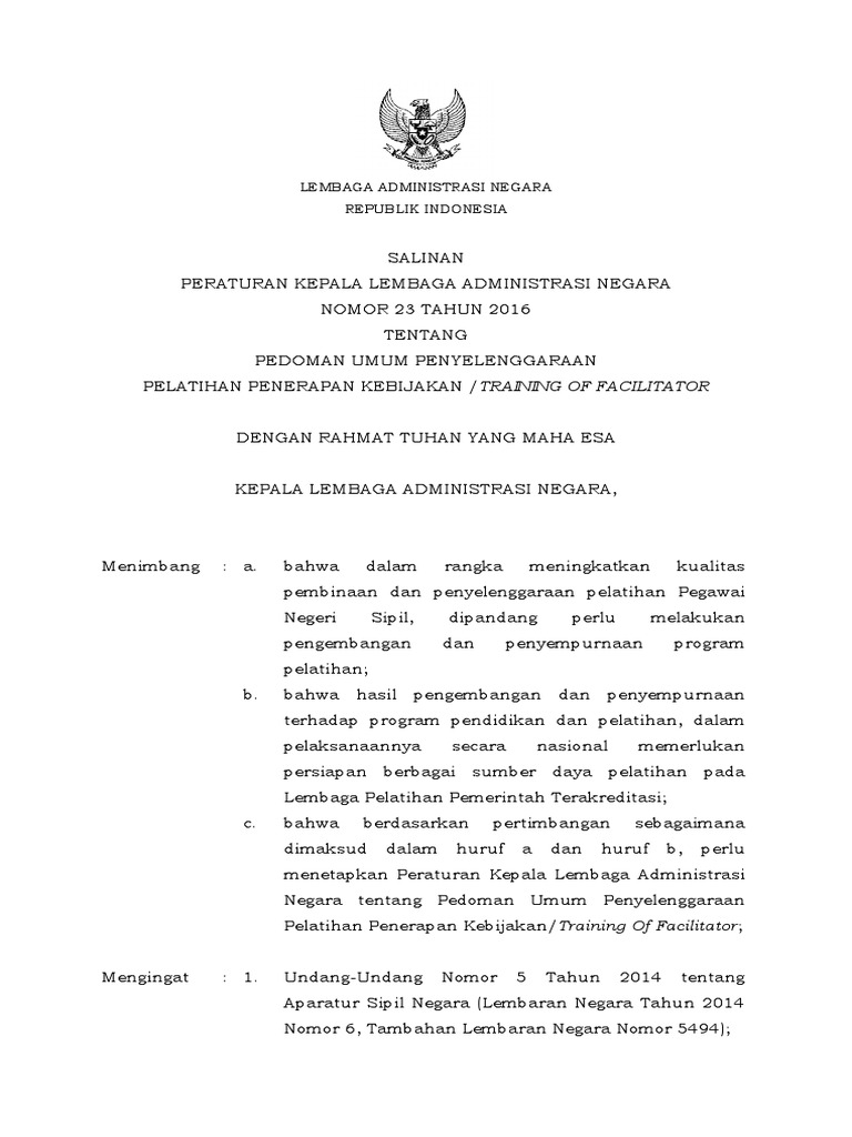 Peraturan Kepala LAN Nomor 23 Tahun 2016 Tentang Pedoman Umum