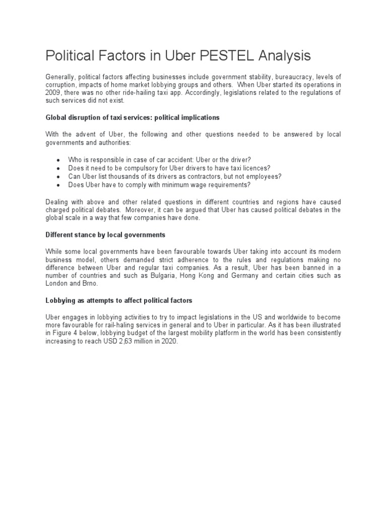 Political And Economic Factors Impacting The Global Growth Of Uber A