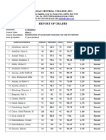 LCC Report of Grades for Islam 1 Course