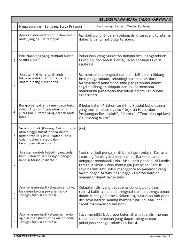 Seleksi Interview Calon Karyawan | PDF