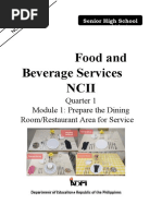 Food and Beverage Services Ncii: Quarter 1 Module 1: Prepare The Dining Room/Restaurant Area For Service