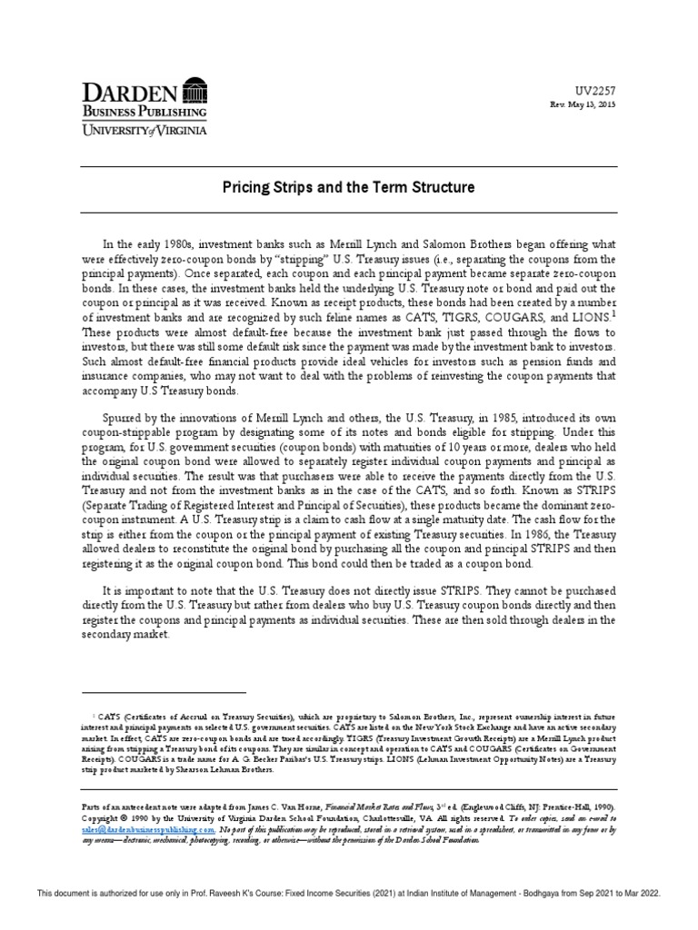 Pricing Strips and Term Structure PDF Bonds (Finance) Present Value
